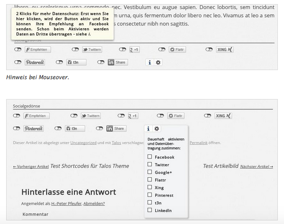 2Click Social Media Plugin für WordPress für Social-Sharing und Like
