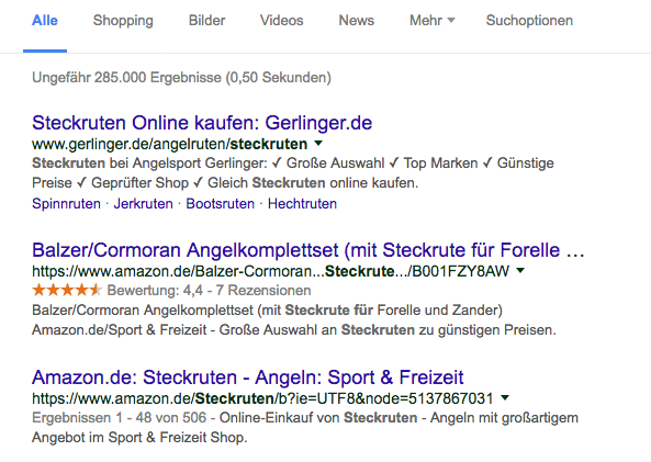 Google Suche für erste Recherche