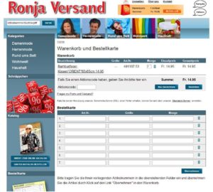 Screenshot des alten Warenkorbs