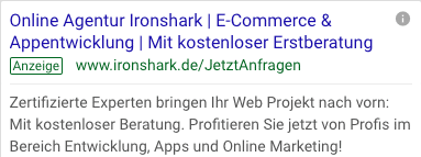 Hinterlegte Google Textanzeige