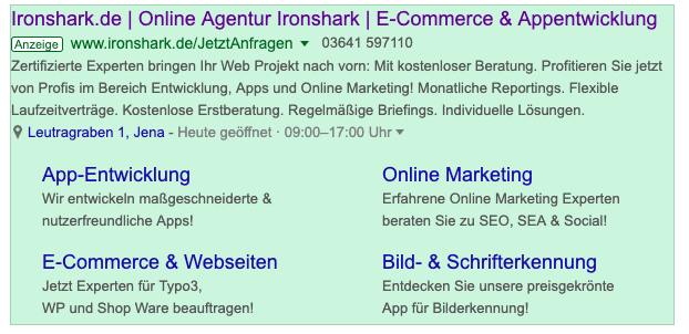 IronShark Erweiterte Textanzeigen mit Anzeigenerweiterungen