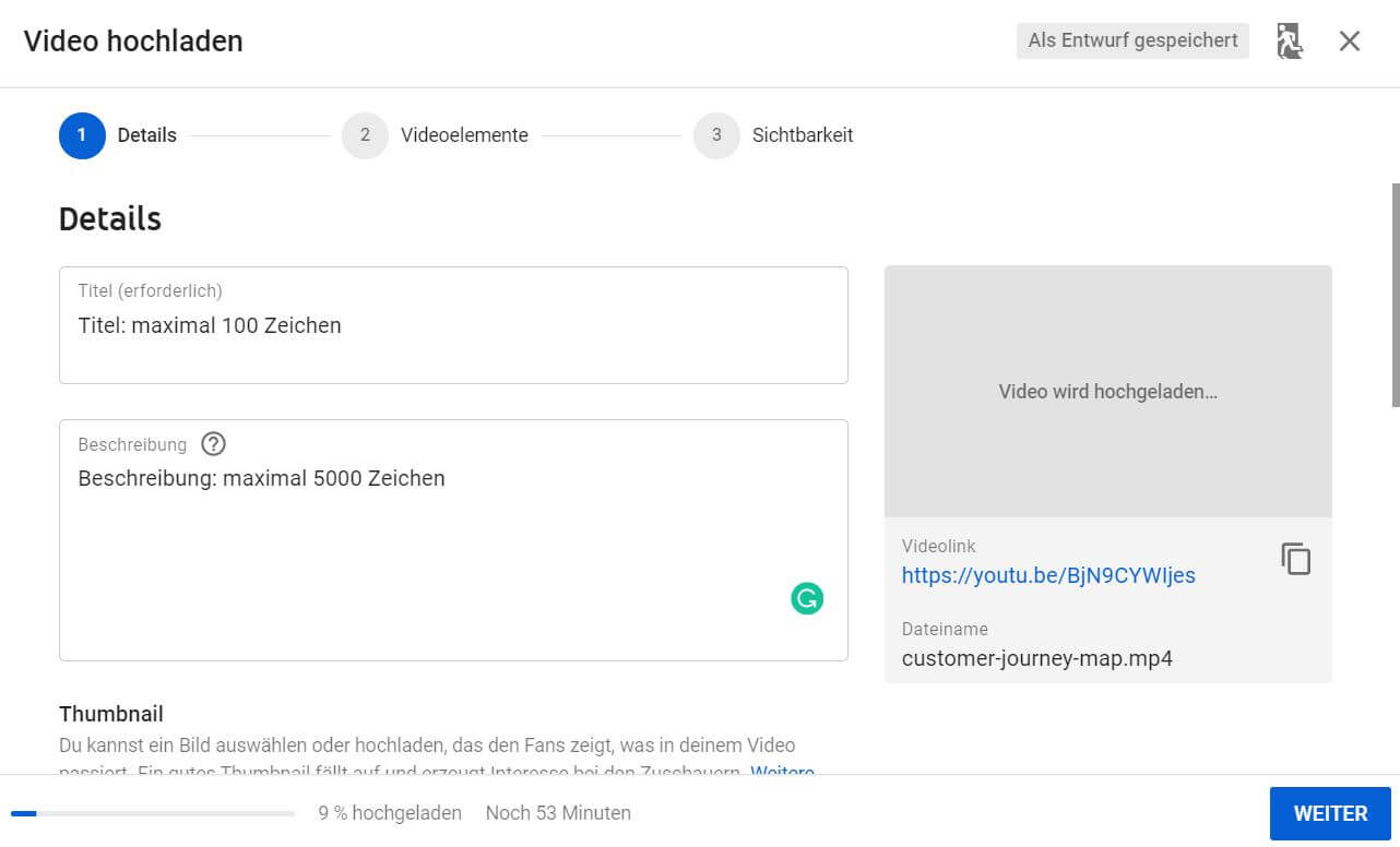 Details in YouTube Videos festlegen