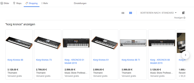 Google Shopping Anzeigen über den Tab "Shopping"