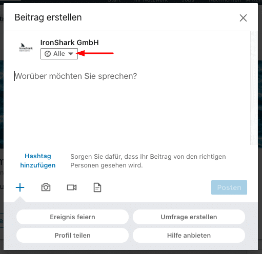 Beitrag auf LinkedIn mit Filtern veröffentlichen