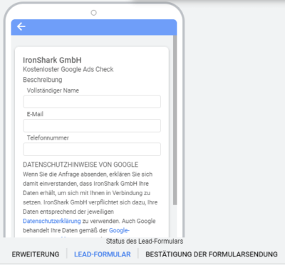 Beispiel für Lead Formularerweiterungen