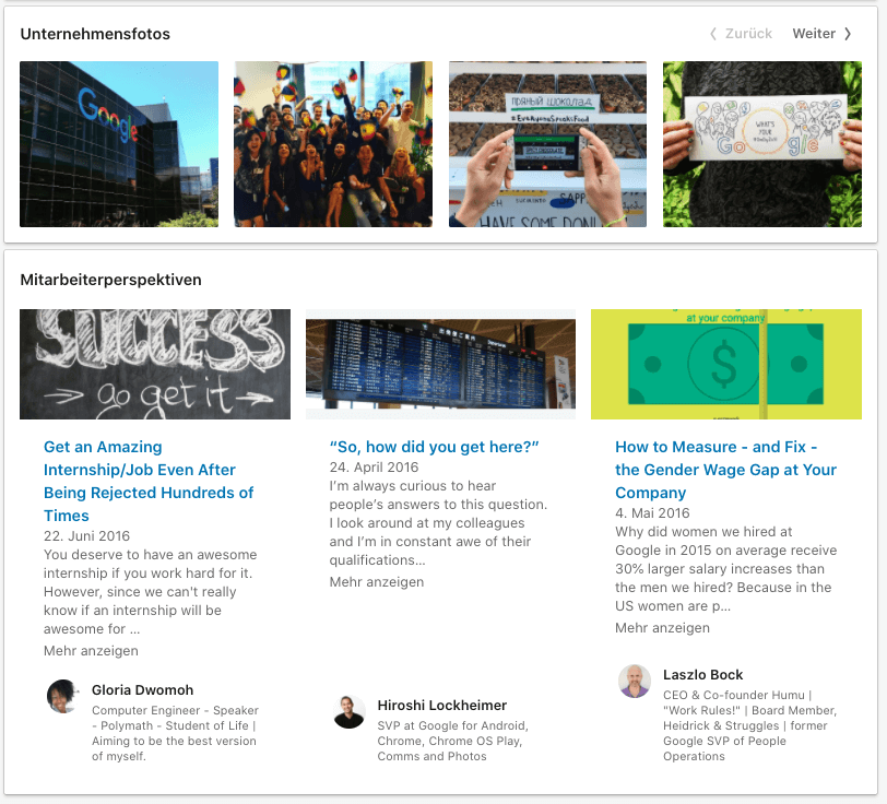 LinkedIn Firmenprofil am Beispiel von Google