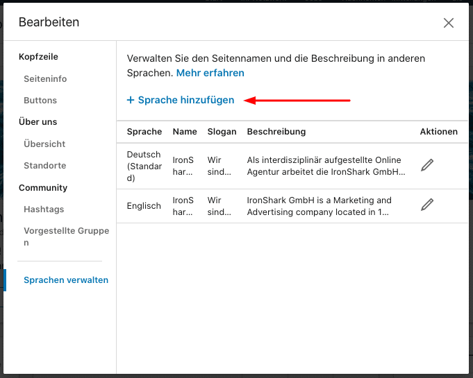 Globale Unternehmen auf LinkedIn können die Mehrsprachigkeit Funktion nutzen
