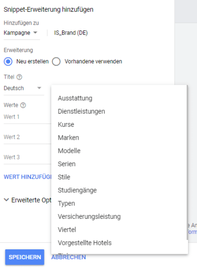 Snippet Erweiterungen