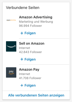 Beispiel für verbundene Seiten auf LinkedIn
