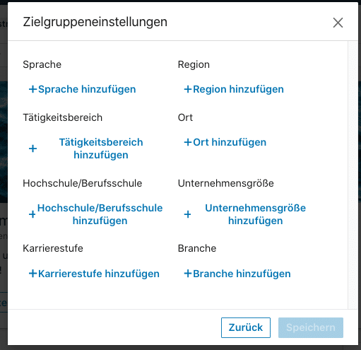 Zielgruppe bei LinkedIn Beitrag hinterlegen