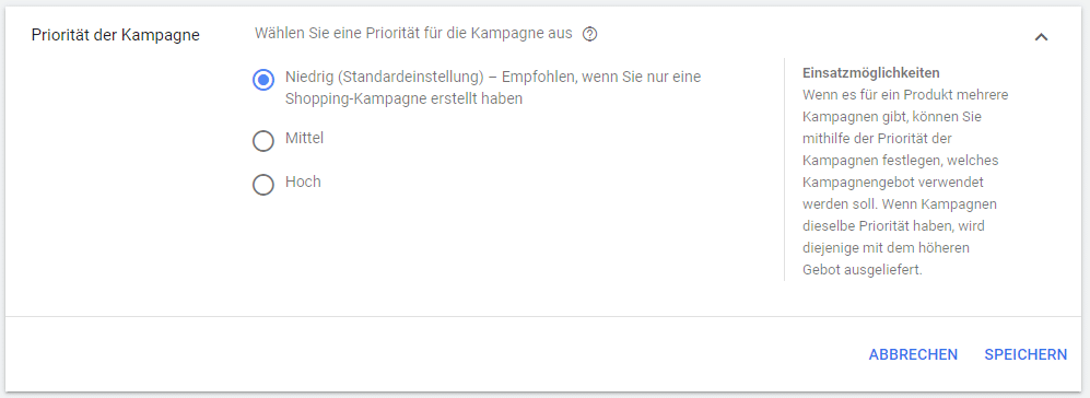 Kampagnenpriorität definieren