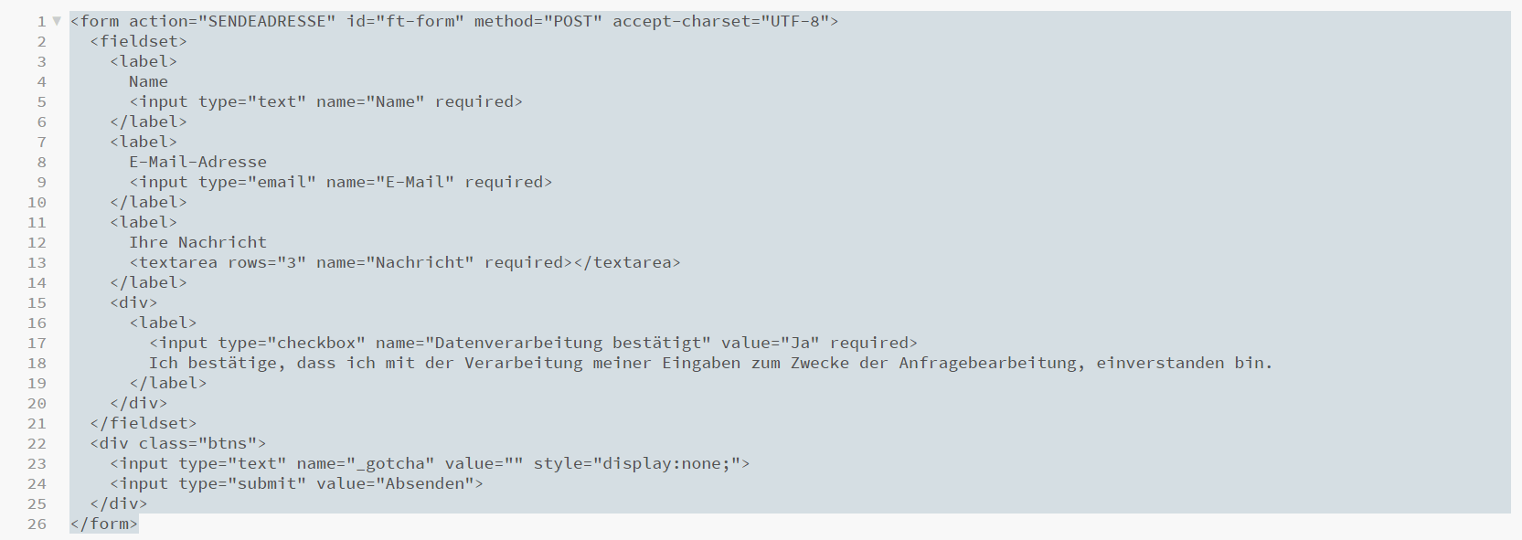 Kontaktformular HTML Code.