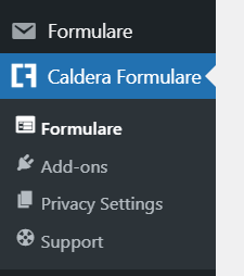 Caldera Forms im linken WordPress Menü.