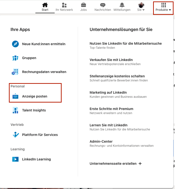 Jobanzeige Linkedin wo aufgeben