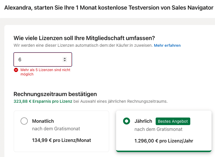 Sales Advanced Kosten Linkedin