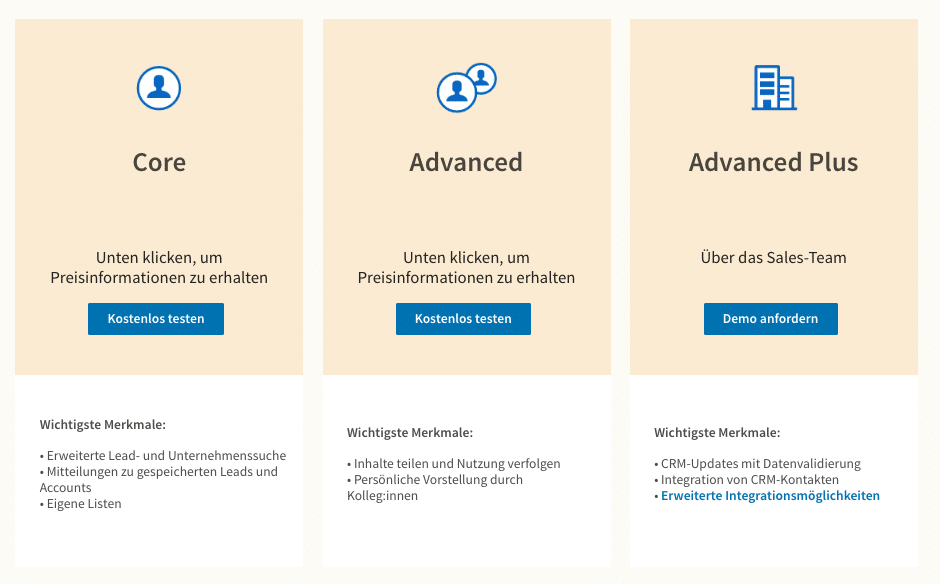 Übersicht der Sales Navigator Optionen bei LinkedIn