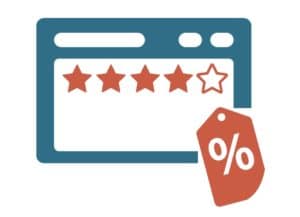 E-Commerce Seite mit Sternen und Rabatt