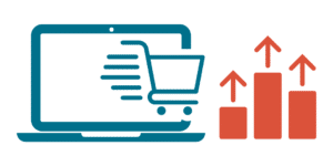 E-Commerce Webseite und Pfeile nach oben