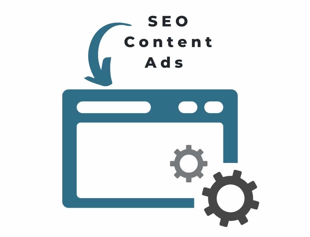 SEO Content und Ads mit Pfeil auf eine E-Commerce Webseite
