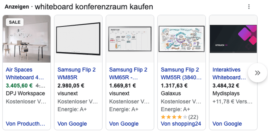 Beispiel Google Shopping Anezigen