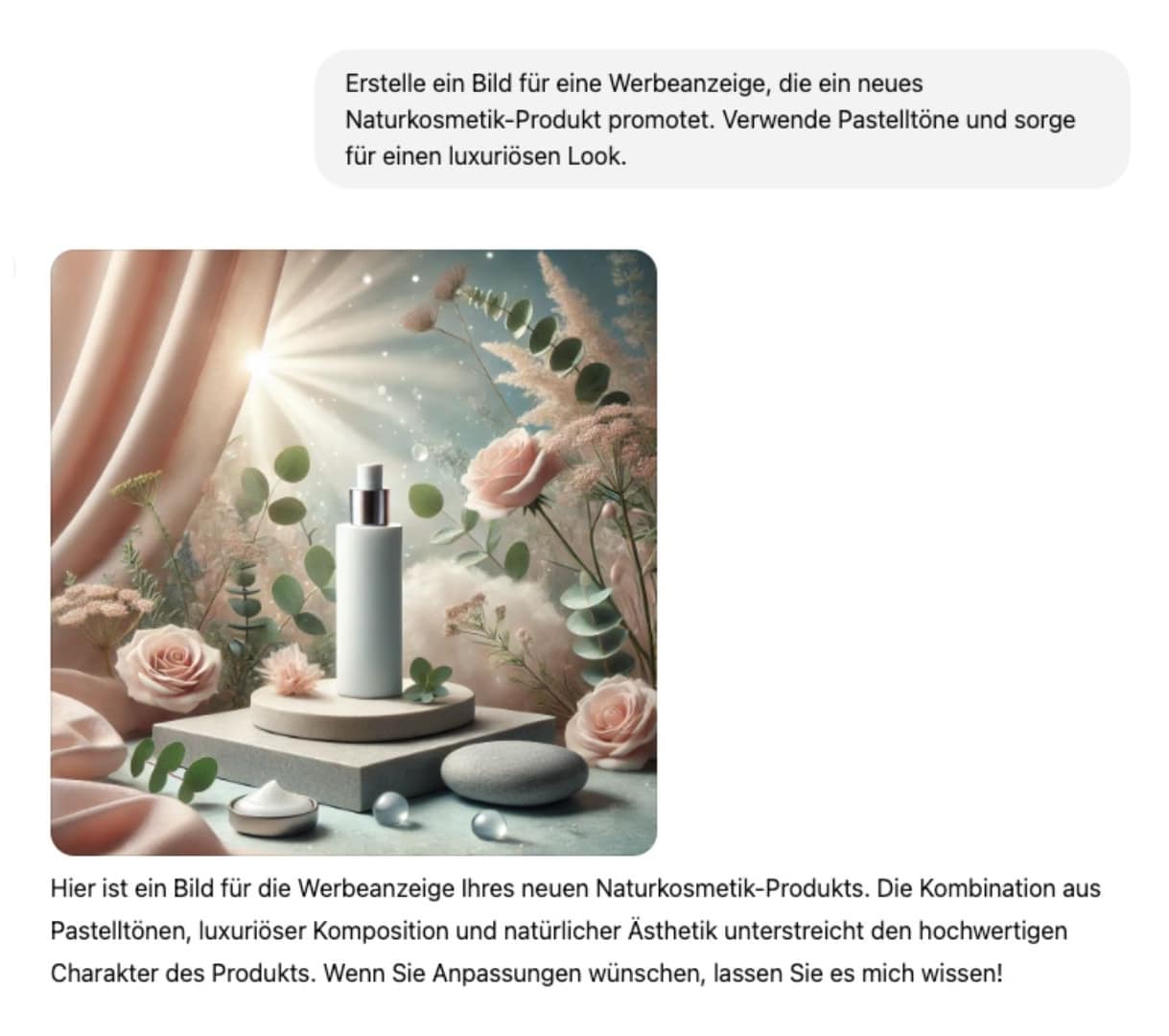 Auszug aus einem ChatGPT Prompt, der zur Bilderstellung eines Anzeigenbildes verwendet wurde