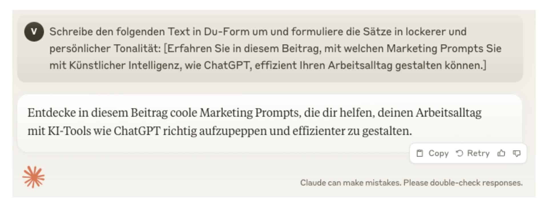 Auszug aus einem Prompt in Claude.ai zur Optimierung von Content
