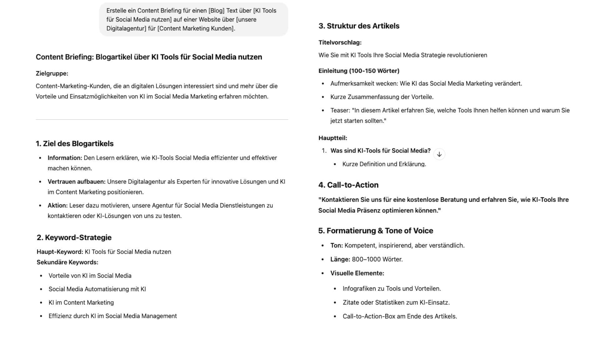 ChatGPT Beispielprompt zur Contentgenerierung mit KI