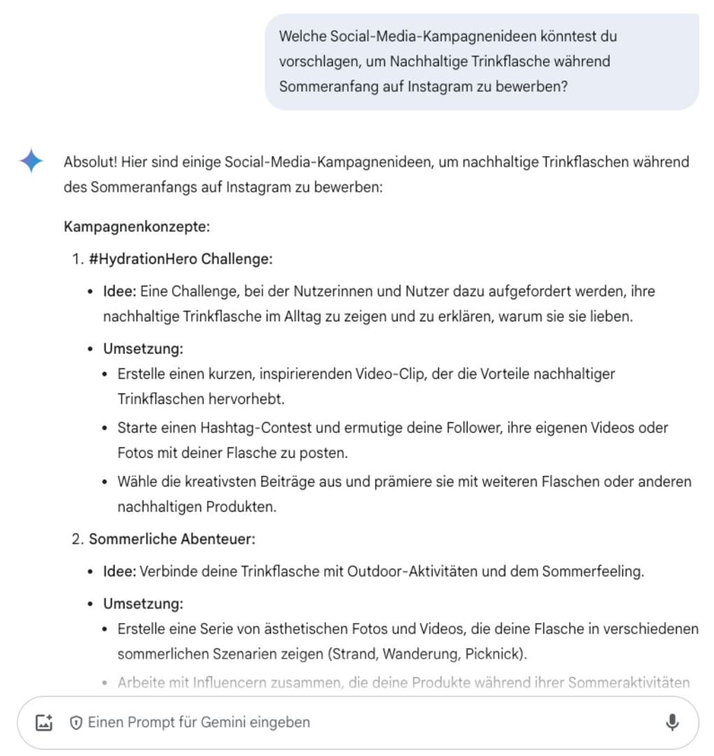 Beispiel eines KI Prompts für Social Media in Google Gemini