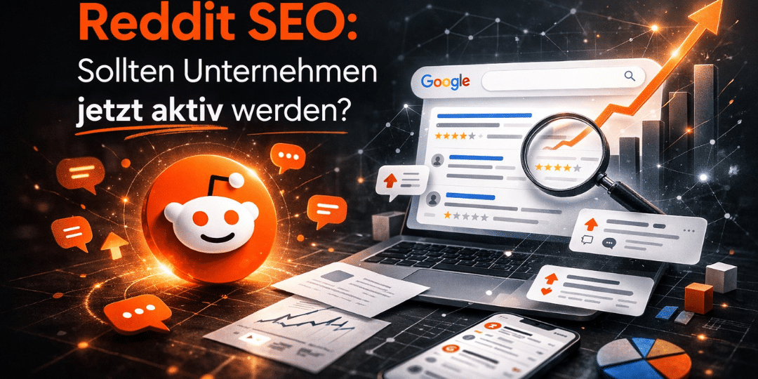 titelbild-muss-ich-auf-reddit-aktiv-werden Titelbild für Blogbeitrag "Muss ich jetzt auch auf Reddit aktiv sein?" als Futuristische Collage auf schwarzem Hintergrund mit orangenen Details und symbolischen Auszügen aus Reddit.