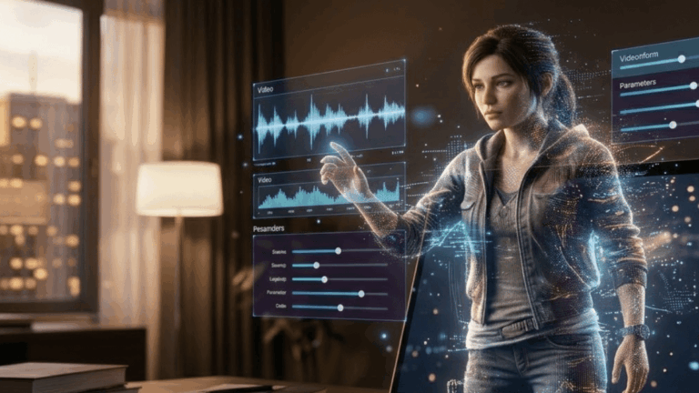 Beitragsbild, auf dem ein Avatar aus einem Laptop in einem Arbeitszimmer herauskommt. Auf dem Bild ist die Überschrift geschrieben "KI Avatare erstellen: So nutzt du digitale Avatare für VIdeos"