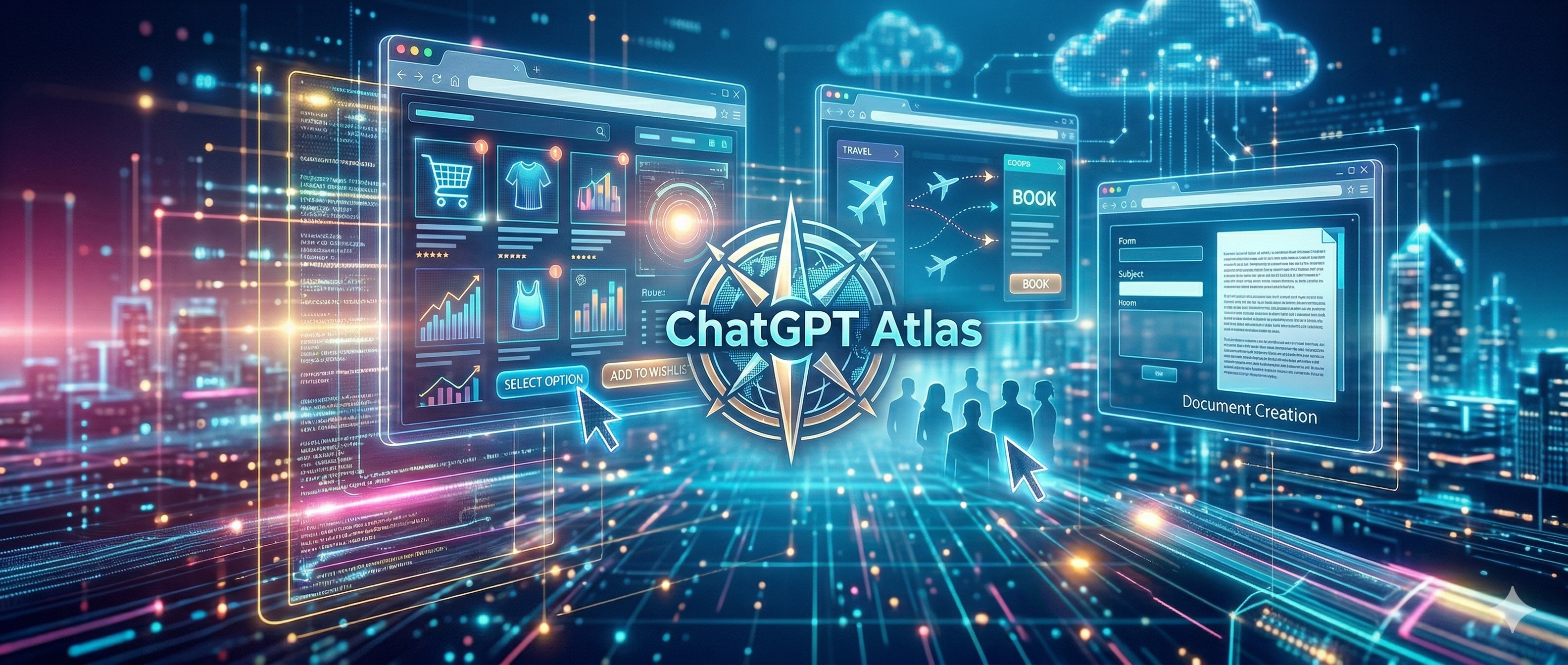 Futuristisches Header Banner für den Blogbeitrag, der ChatGPT Atlas erklärt