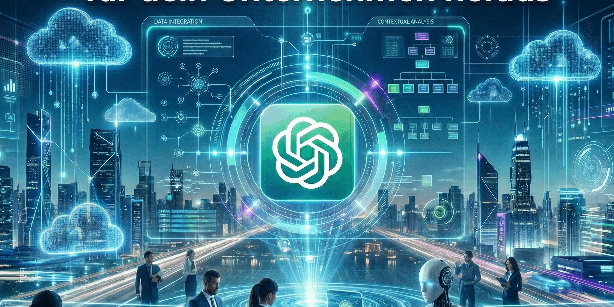 Futuristisches Beitragsbild, dass die richtige und effektive Nutzung von ChatGPT in Unternehmen darstellen soll