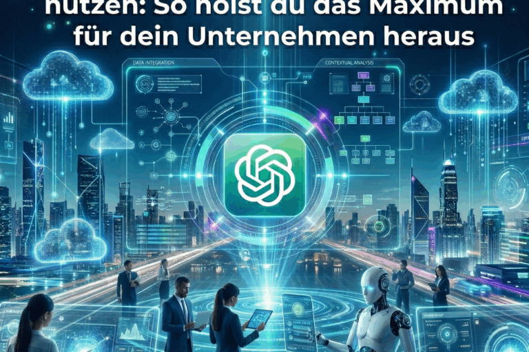 Futuristisches Beitragsbild, dass die richtige und effektive Nutzung von ChatGPT in Unternehmen darstellen soll