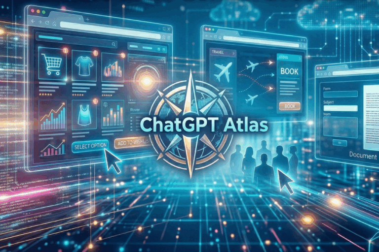 Futuristisches Beitragsbild für den Blogbeitrag, der ChatGPT Atlas erklärt