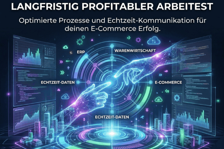 Modernes Corporate Futurism Bild: Digitale Vernetzung, Schnittstellen-Lösungen und E-Commerce Datenanalyse.